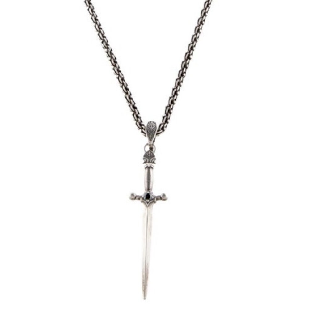 JOHN VARVATOS STERLING SILVER 925 DIAMOND DAGGER PENDANT NECKLACE - Picture 4 of 8